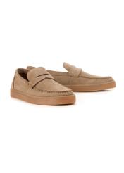 Men's leather moccasins in cool beige color BUTYM-0498-1K(W26), diagonal product view on a white background.