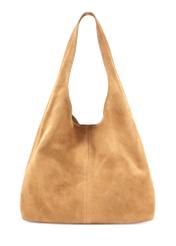 Beige suede women's shopper bag TORES-1177-1B(W26), product view from the back on a white background.