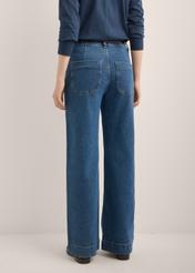 Women's wide-leg jeans in dark navy blue JEADT-0019-7D(Z26), back view of the product on the model. Half of the silhouette visible.