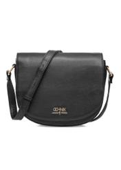 Black leather semi-circular messenger bag TORES-0972E-99(Z25), front product view on white background.