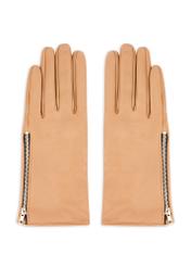 Women's leather gloves with zipper REKDS-0003A-81(Z25), product view from the front on a white background.