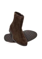 Dark brown suede women's ankle boots BUTYD-1193-1I(Z26), product view from the top and bottom on a white background.