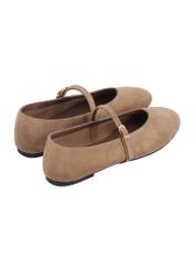 Women's cool beige suede ballet flats BUTYD-1309-1K(Z26), rear view of the product on a white background.
