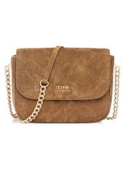 Women's suede messenger bag in camel color TORES-1304-1D(W26) - front product view, on a white background.