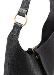 Black women's handbag with croco motif TOREC-1170-9G(W26), close-up of the product detail on a white background.