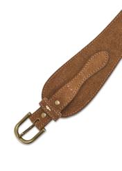 Brown suede women's belt PASDS-0330-89(Z25), view of the buckle of the product on a white background.
