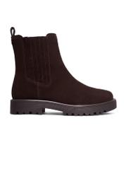 Dark brown suede women's Chelsea boots BUTYD-1281-1I(Z26), side product view on white background.
