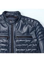 Men's navy blue glossy leather jacket KURMS-0195-4517(Z21)-05