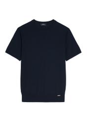 Navy blue men's silk T-shirt TSHMT-0138-7E(W26), front product view on white background.