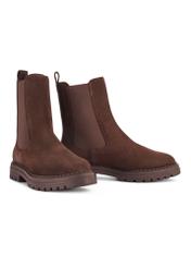 Women's brown leather Chelsea boots BUTYD-1010A-89(Z25) - side view of a pair of shoes on a white background.