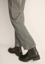 Women's black leather Chelsea boots BUTYD-1287-99(Z26), side view of the product on the model's feet.