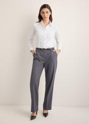 Women's white cotton shirt KOSDT-0190-0A(Z26), front view of the product on the model, the whole silhouette is visible.