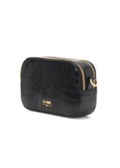 Black small women's croco handbag TOREC-1172-9G(W26), diagonal product view on a white background.