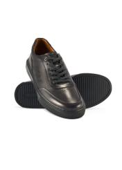 Men's leather sneakers in navy blue BUTYM-0484-7E(W26) - product view slightly diagonal, on a white background.