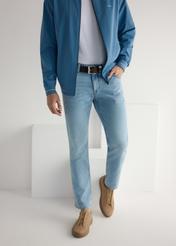 Beige suede men's shoes BUTYM-0530-1B(W26) - front view of the product, on a model, against a light background. Half-length silhouette visible.