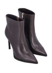 Dark brown leather high heel ankle boots BUTYD-1207-1I(Z26), diagonal product view on white background.