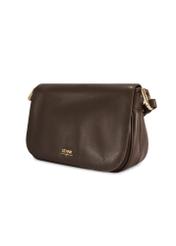 Brown leather women's messenger bag TORES-1253-1I(W26), diagonal product view on white background.
