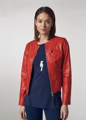 Red waisted leather jacket for women KURDS-0155-1094(W21)-01