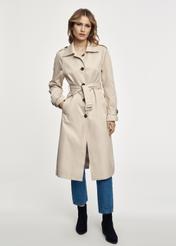 Beige women's coat with belt KURDT-0424-80(W23)-02