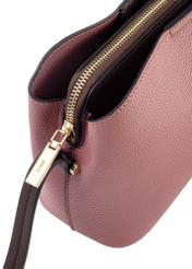 Small women's handbag in pink TOREC-0768C-32(Z25), detail view of the product on a white background, close-up of the zipper.