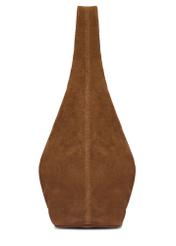 Cognac-colored suede shopper bag TORES-1403-1F(Z26) - side view of the product, on a white background.