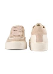 Cream-colored women's leather sneakers BUTYD-1260-0B(W26), front and back product view on a white background.