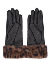 Women's black leather gloves with fur REKDS-0110-99(Z26), product view from above on white background.
