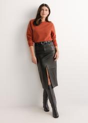 Women's cotton sweatshirt in ginger color BLZDT-0123-3D(Z26), product view from the front on the model. Full body visible.