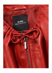 Women's red leather jacket KURDS-0588-4B(W26), close-up of the product detail on a white background.