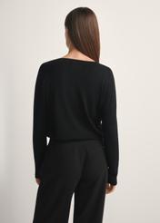 Black V-neck sweater SWEDT-0201-99(W24), product view from the back on the model, half of the silhouette visible.