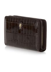 Brown women's croco wallet POREC-0353A-90(Z25) - diagonal product view on white background.