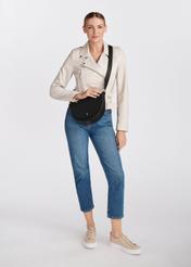 Black leather women's handbag TORES-0895D-99(Z25), view on a model. The entire silhouette is visible.