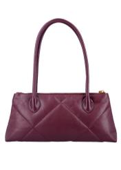 Burgundy, trapezoidal women's handbag with decorative stitching TORES-1363-4D(Z26), product view from the back on a white background.