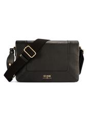 Black leather messenger bag TORES-1266-9I(W26) - front product view, on white background.