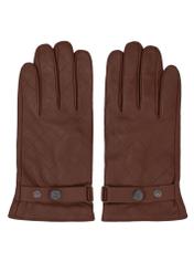 Cognac men's leather gloves with wool REKMS-0082-1F(Z26), front product view on white background.