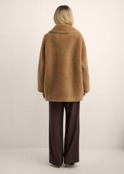 Women's camel fur coat with wool FUTDW-0040-1D(Z26), product view from the back on the model. Full body visible.