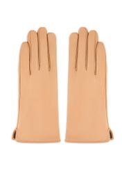 Beige women's leather gloves REKDS-0001A-1B(Z26), product view from the front on a white background.