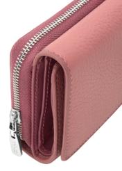 Pink leather medium women's wallet PORES-0801G-31(Z25), close-up of product detail, view on white background.