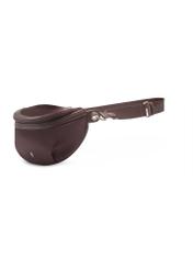 Dark brown fabric women's waist bag TOREN-0356-1I(Z26), angled product view on a white background.