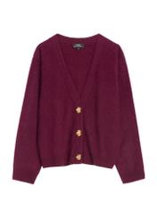 Burgundy woolen women's cardigan KARDT-0064-4D(Z26), front product view on white background.