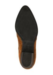 Women's suede ankle boots in cognac color BUTYD-1005A-87(Z25), view of the sole of the product on a white background.