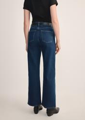 Women's navy blue denim pants JEADT-0013-69(Z25), back view of the product on the model. Half of the silhouette visible.