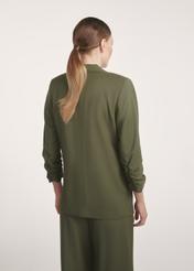Women's khaki blazer ZAKDT-0043-55(Z25), product view from the back on the model. Half of the silhouette visible.