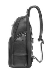 Black spacious leather backpack PLCMS-0023-99(Z25), product view from the side on a white background.