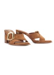 Women's suede mules with a block heel BUTYD-1228-1D(W26)