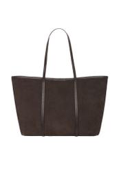 Large women's leather handbag in dark brown color TORES-1397-1I(Z26), product view from the back on a white background.