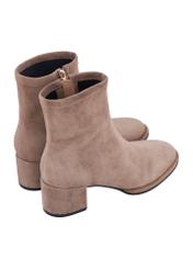 Women's suede ankle boots in cool beige color BUTYD-1341-1K(Z26), product view from the back on a white background.
