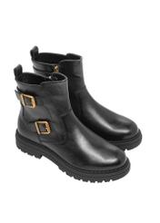 Women's leather ankle boots in black BUTYD-1280-99(Z26), diagonal product view on a white background.