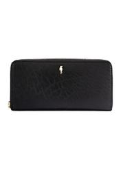 Black leather women's wallet PORES-0985-99(W26), product view from the front on a white background.