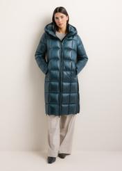 Women's winter jacket in turquoise KURDT-0677-7F(Z26), product view from the front on a model. Full body visible.